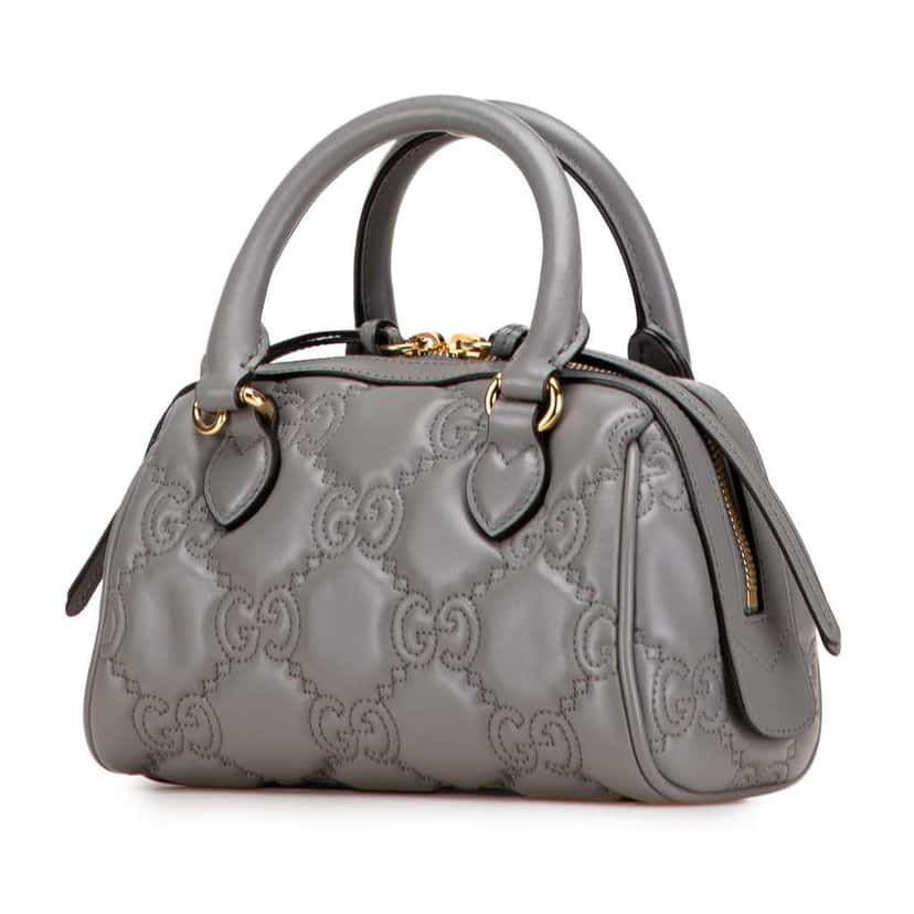 Gucci Mini GG Matelasse Leather Marmont Satchel Grey Leather Good condition - Back View