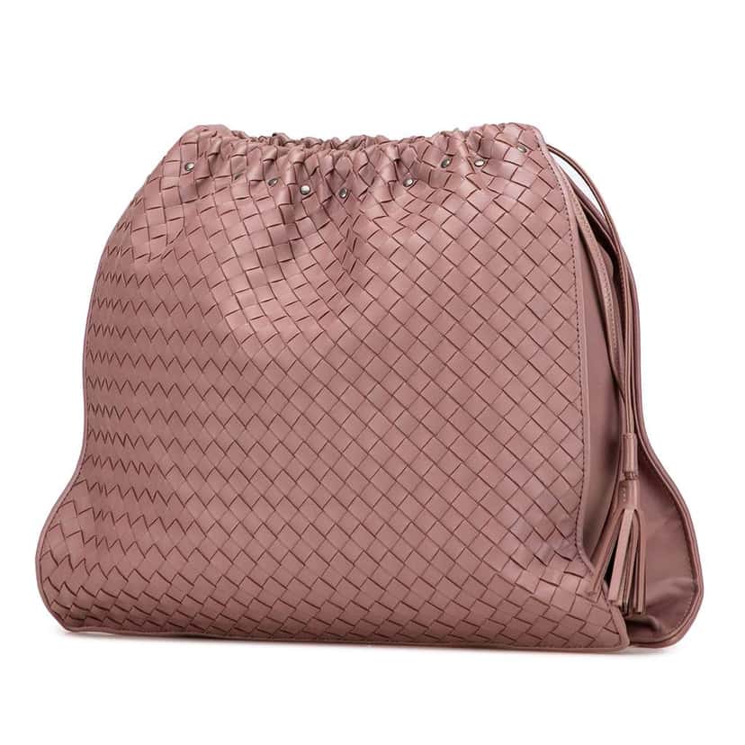 Bottega Veneta Medium Nappa Intrecciato Tassel Drawstring Crossbody Pink Leather Good condition - Back View