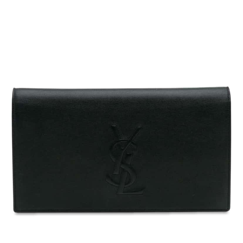 Saint Laurent Large Calfskin Monogram Belle De Jour Clutch Black Leather Good condition - Front View