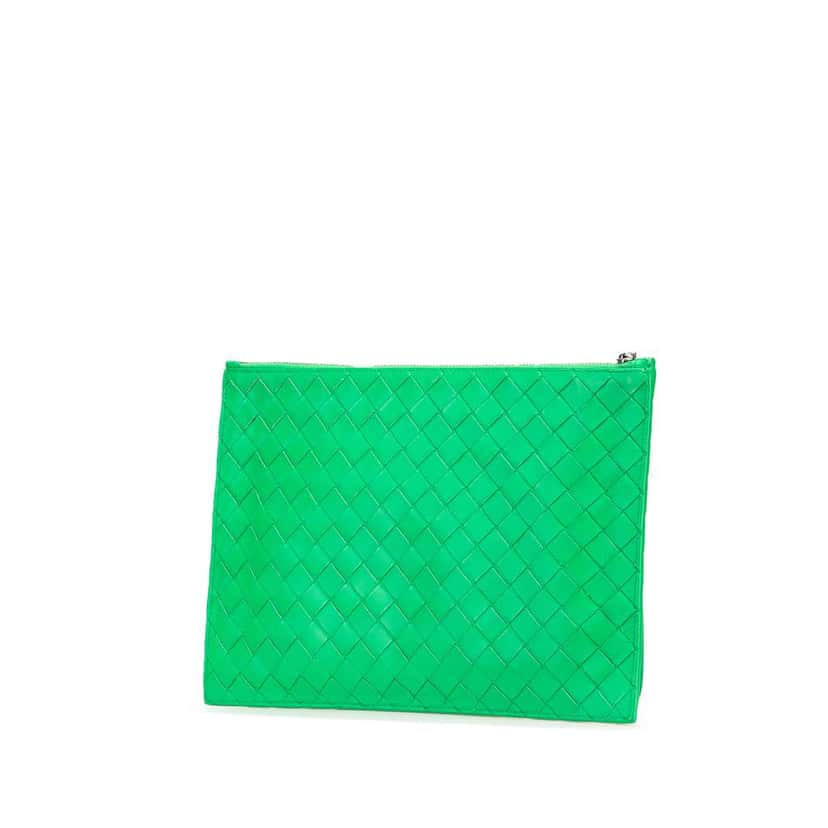 Bottega Veneta Intrecciato Leather Clutch Green Leather Good condition - Back View