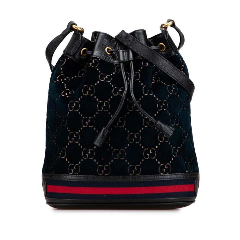 Gucci GG Velvet Web Bucket Black Velvet Good condition - Front View