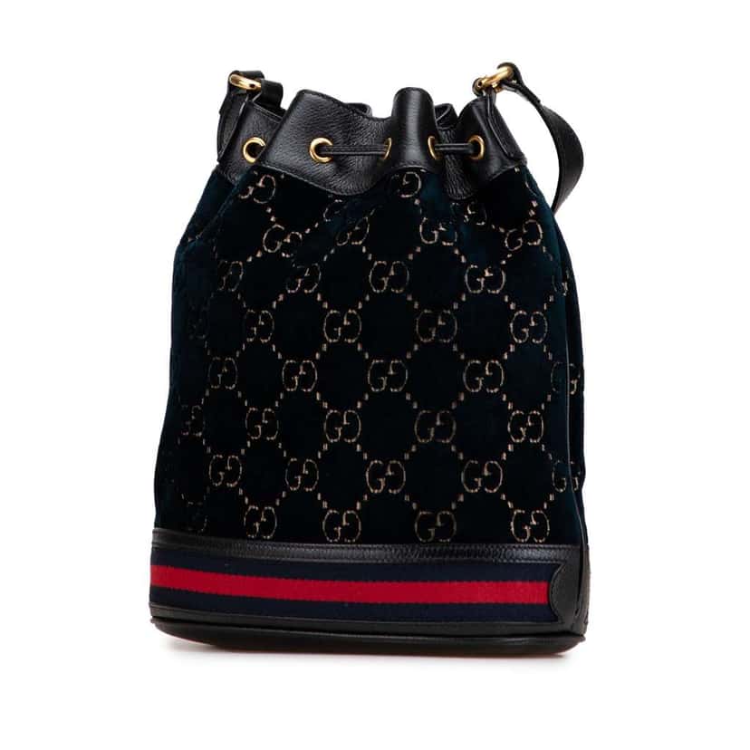 Gucci GG Velvet Web Bucket Black Velvet Good condition - Back View