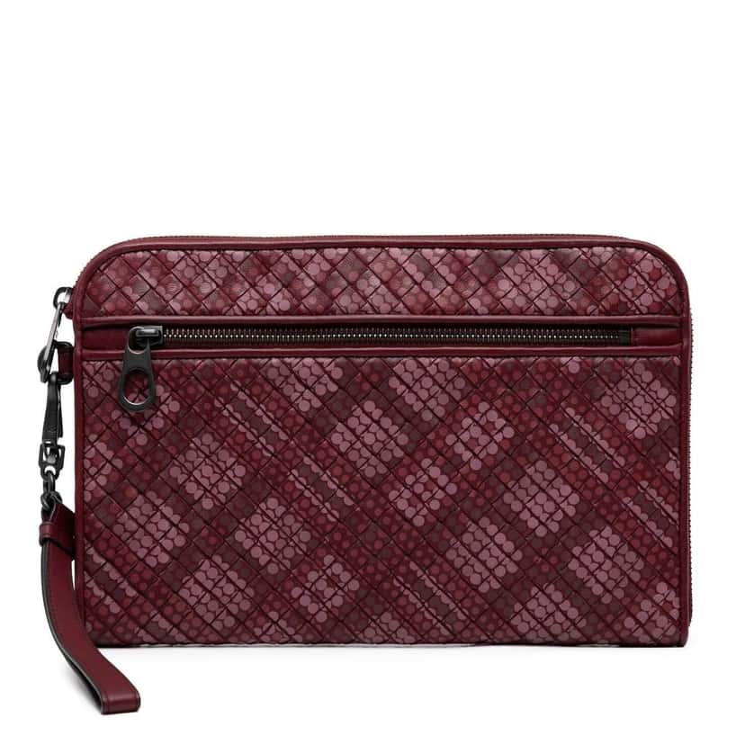 Bottega Veneta Calfskin Intrecciato Dot Document Case Red Leather Good condition - Front View