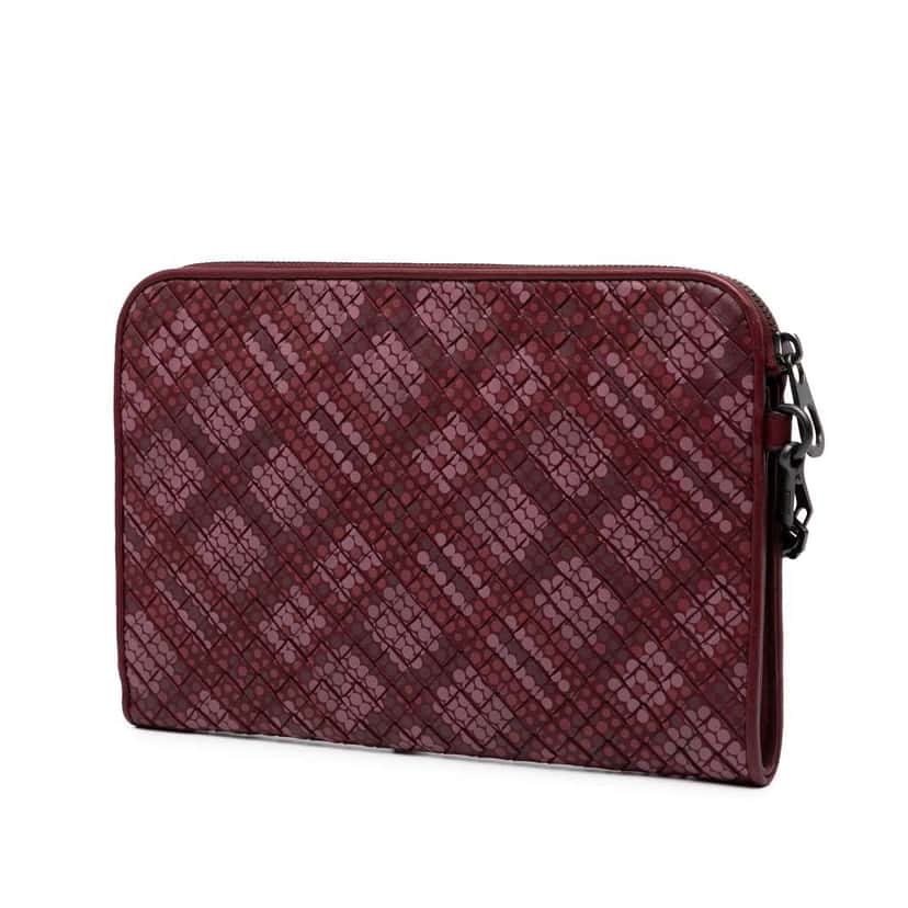 Bottega Veneta Calfskin Intrecciato Dot Document Case Red Leather Good condition - Back View
