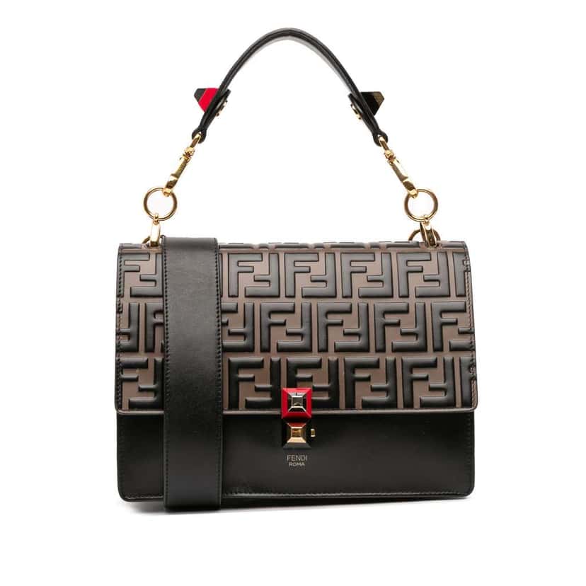 Fendi Medium FF 1974 Embossed Leather Kan I Satchel Brown Leather Good condition - Front View