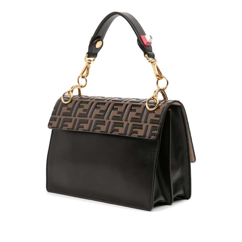 Fendi Medium FF 1974 Embossed Leather Kan I Satchel Brown Leather Good condition - Back View