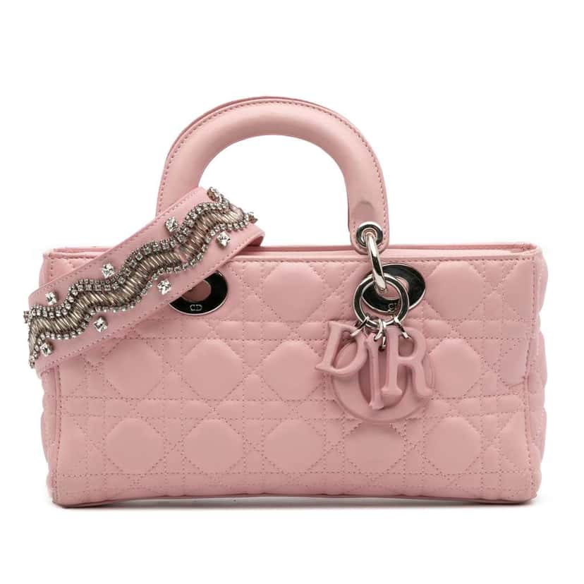 Dior Medium Lambskin Cannage Lady D Joy Pink Leather Good condition - Front View