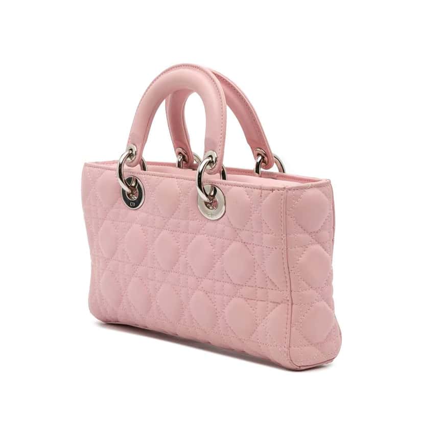 Dior Medium Lambskin Cannage Lady D Joy Pink Leather Good condition - Back View