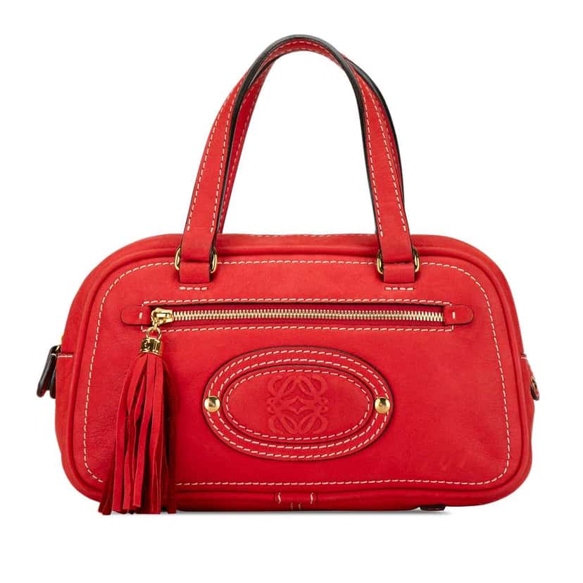 Loewe Leather Anagram Tassel Handbag Red Leather Good condition - Front View