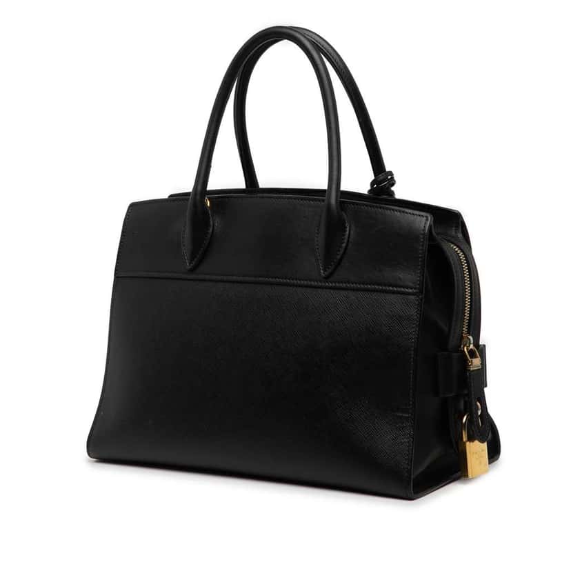 Prada Saffiano and City Calf Esplanade Satchel Black Leather Good condition - Back View