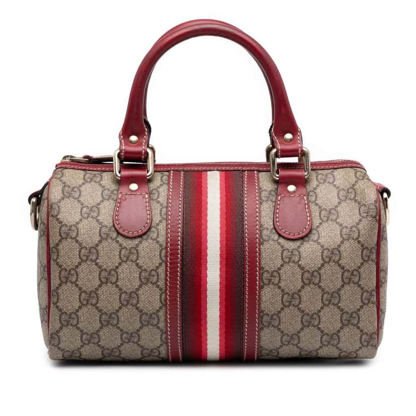 Gucci Small GG Supreme Web Joy Boston Bag Brown Canvas Good condition - Front View