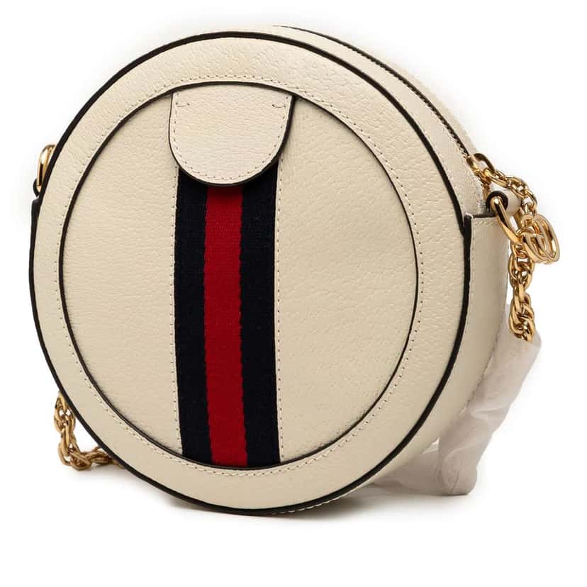 Gucci Mini Leather Ophidia Round Crossbody White Leather Good condition - Back View