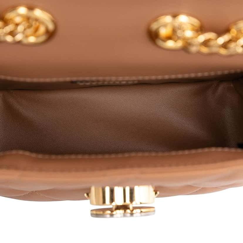 Gucci Mini Leather Deco Chain Shoulder Bag Brown Leather Good condition - Model View