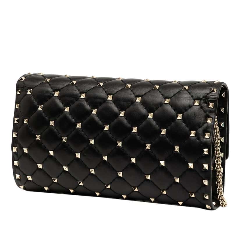 Valentino Nappa Rockstud Spike Wallet On Chain Black Leather Good condition - Back View