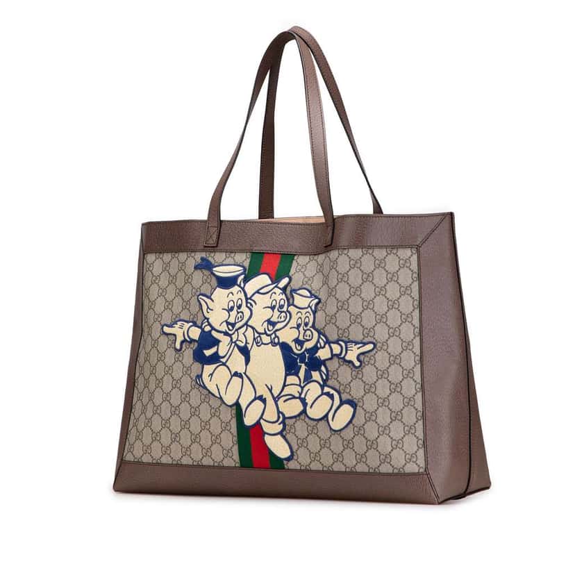 Gucci Disney Large GG Supreme Three Little Pigs Ophidia Tote Brown Canvas Good condition - Back View