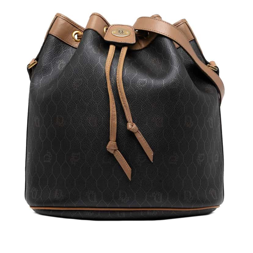 Dior Honeycomb Coated Canvas Drawstring Bucket Bag Black Canvas Good condition - Front View