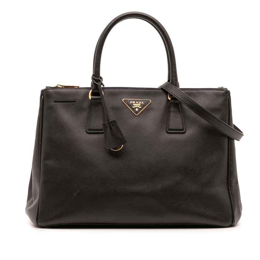 Prada Medium Saffiano Lux Galleria Double Zip Satchel Black Leather Good condition - Front View