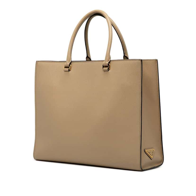 Prada Large Saffiano Lux Embossed Logo Convertible Tote Brown Leather Good condition - Back View