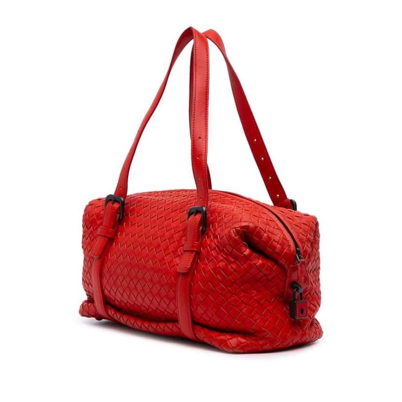 Bottega Veneta Nappa Intrecciato Montaigne Shoulder Bag Red Leather Good condition - Back View