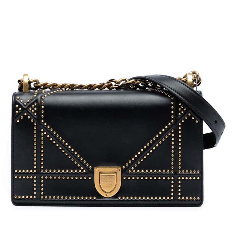 Dior Small Lambskin Studded Diorama Flap Black Leather Good condition - Front View