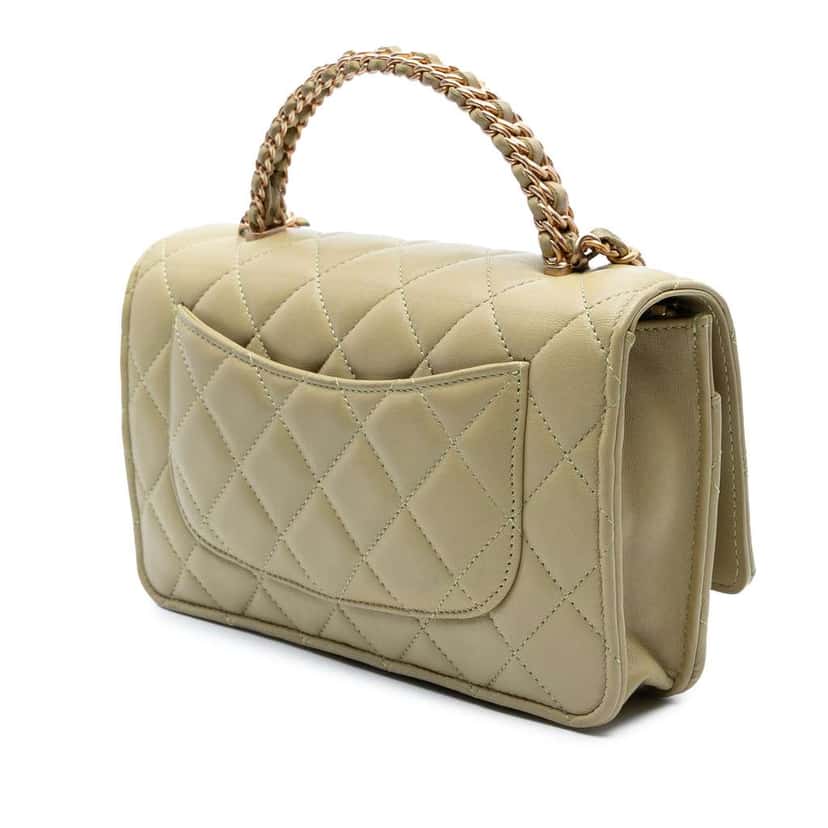 Chanel Quilted Lambskin Pick Me Up Wallet On Chain Green Leather Good condition - Back View