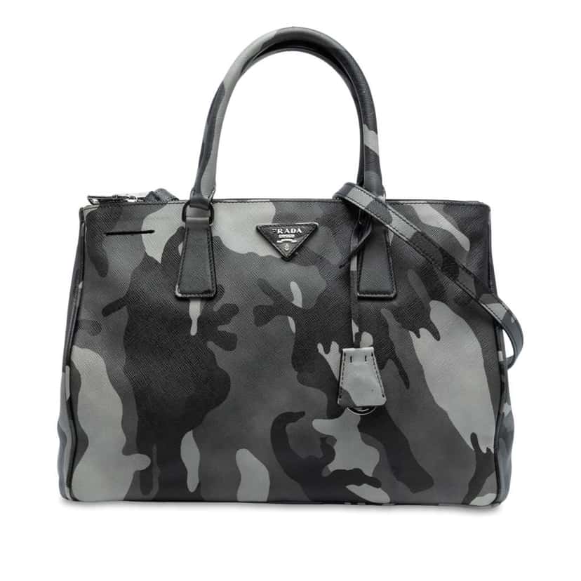 Prada Medium Saffiano Lux Camouflage Galleria Double Zip Satchel Grey Leather Good condition - Front View