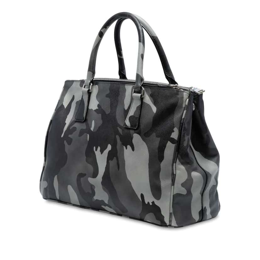 Prada Medium Saffiano Lux Camouflage Galleria Double Zip Satchel Grey Leather Good condition - Back View