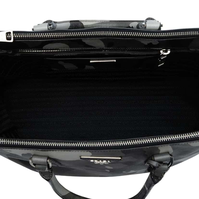 Prada Medium Saffiano Lux Camouflage Galleria Double Zip Satchel Grey Leather Good condition - Model View