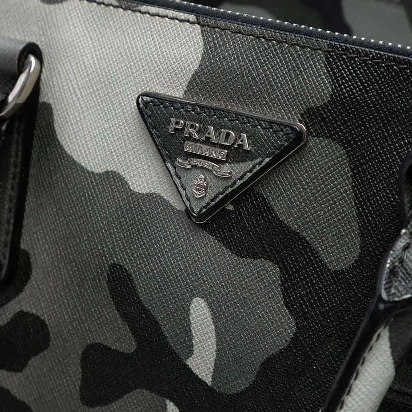 Prada Medium Saffiano Lux Camouflage Galleria Double Zip Satchel Grey Leather Good condition - Box View