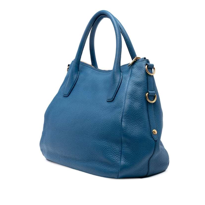 Prada Vitello Daino Sacca 2 Manici Convertible Tote Blue Leather Good condition - Back View