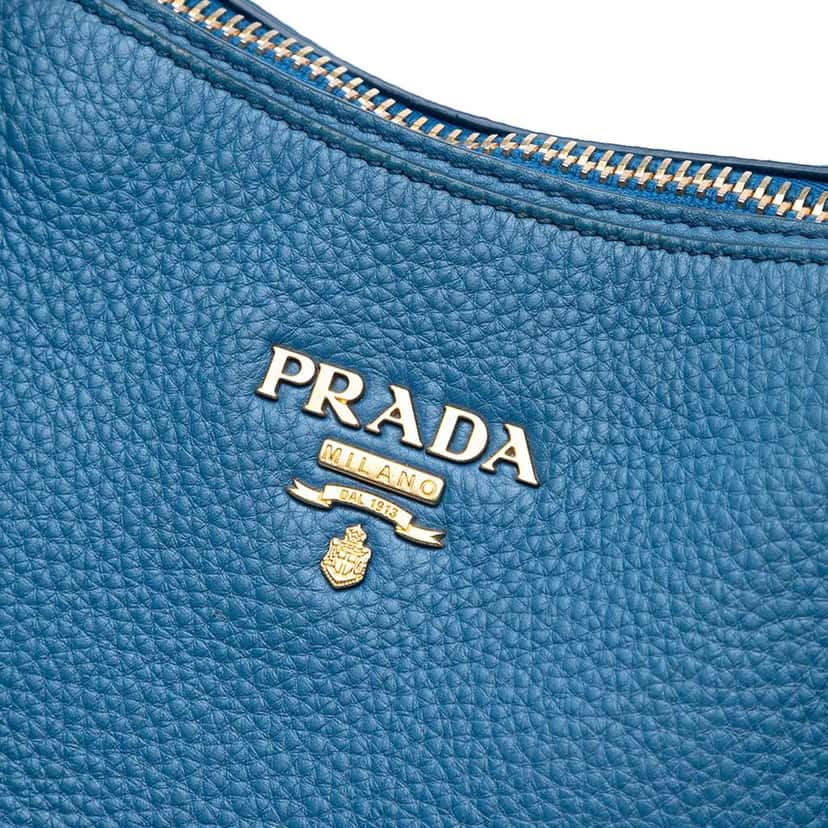 Prada Vitello Daino Sacca 2 Manici Convertible Tote Blue Leather Good condition - Box View