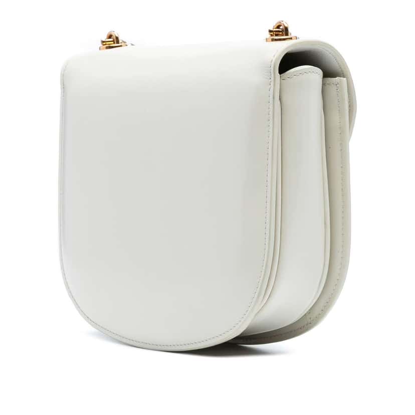 Celine Teen Shiny Calfskin Triomphe Besace Clea Chain Crossbody White Leather Good condition - Back View