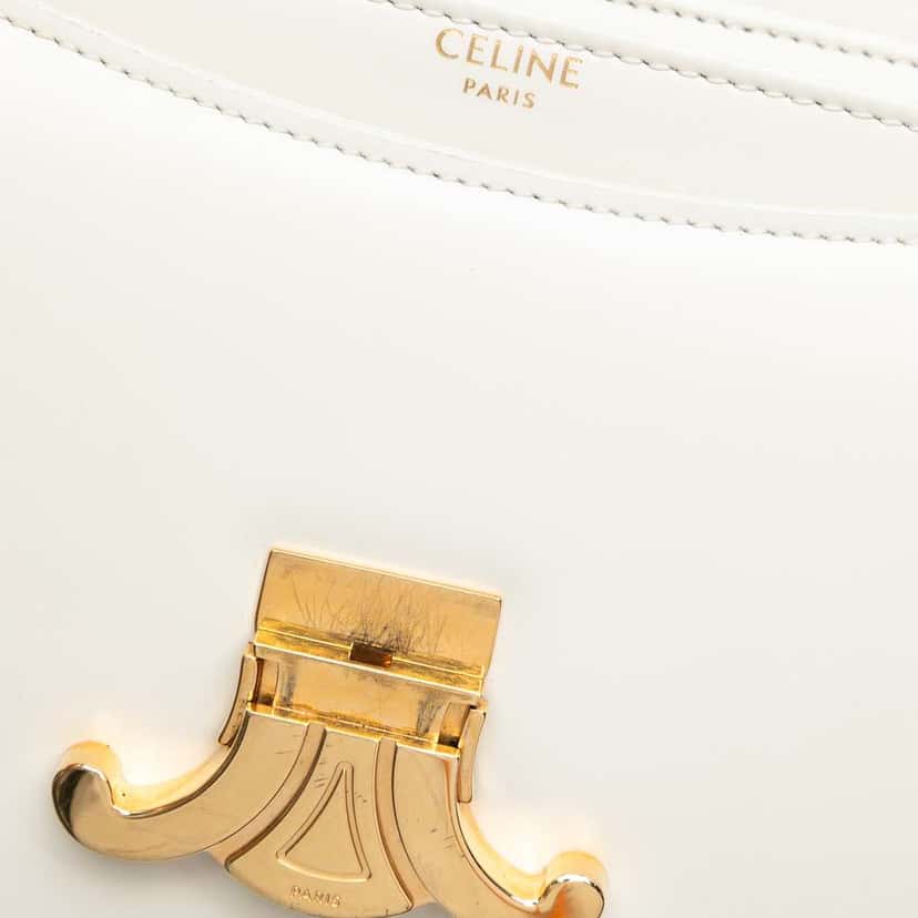 Celine Teen Shiny Calfskin Triomphe Besace Clea Chain Crossbody White Leather Good condition - Box View