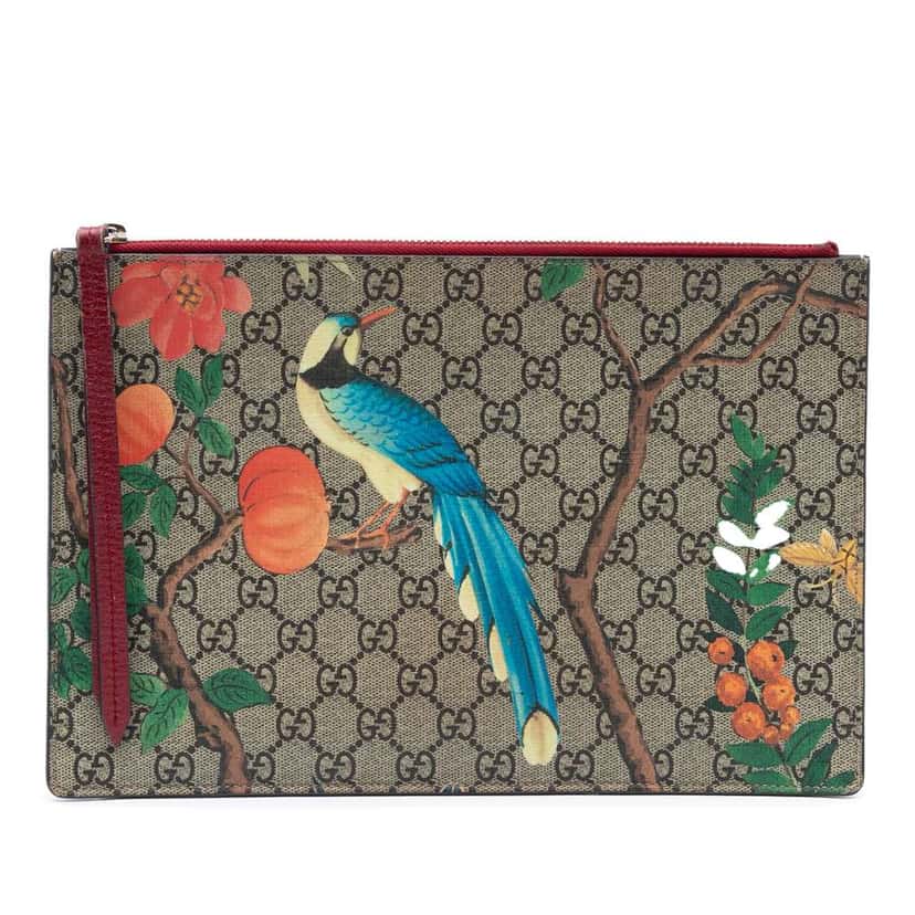 Gucci Large GG Supreme Tian Clutch Brown Canvas Good condition - Front View