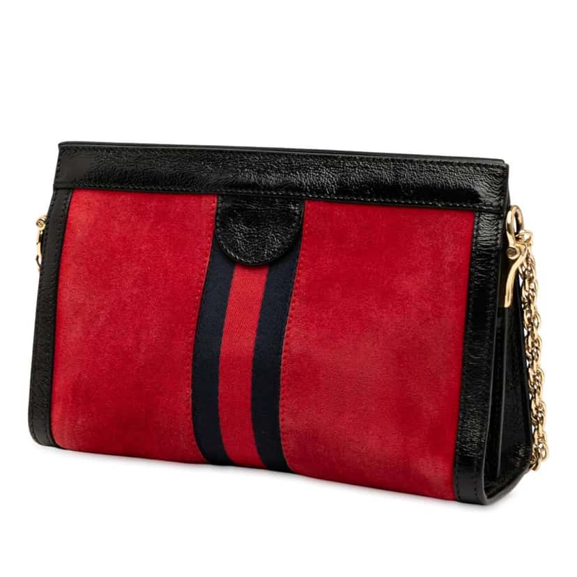 Gucci Small Suede Ophidia Chain Crossbody Red Leather Good condition - Back View