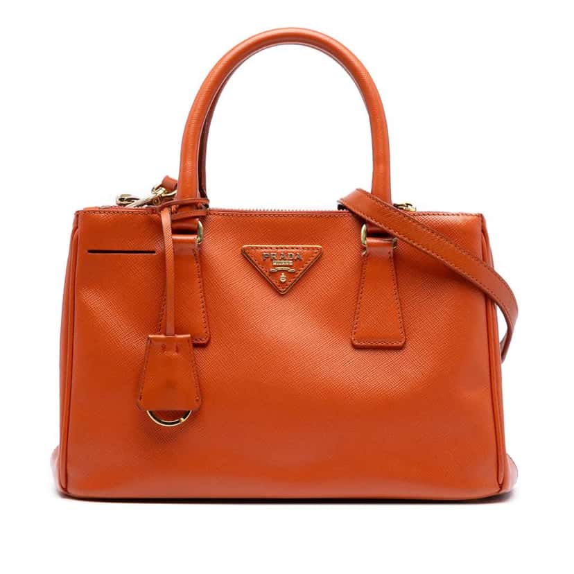 Prada Small Saffiano Lux Galleria Double Zip Orange Leather Good condition - Front View