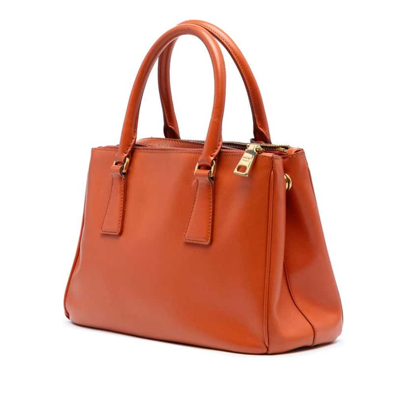 Prada Small Saffiano Lux Galleria Double Zip Orange Leather Good condition - Back View