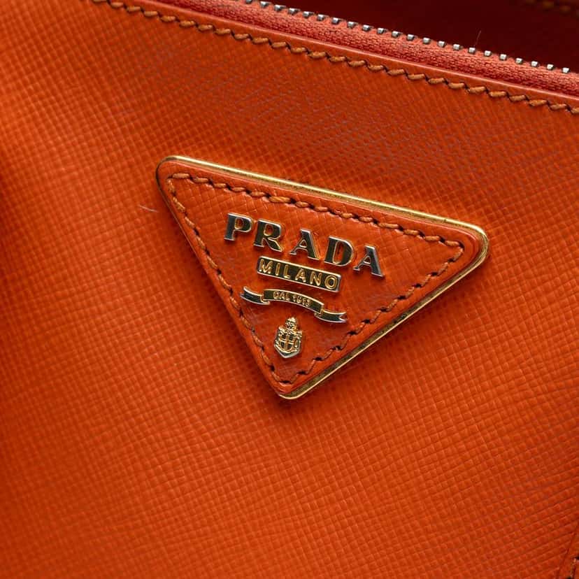 Prada Small Saffiano Lux Galleria Double Zip Orange Leather Good condition - Box View