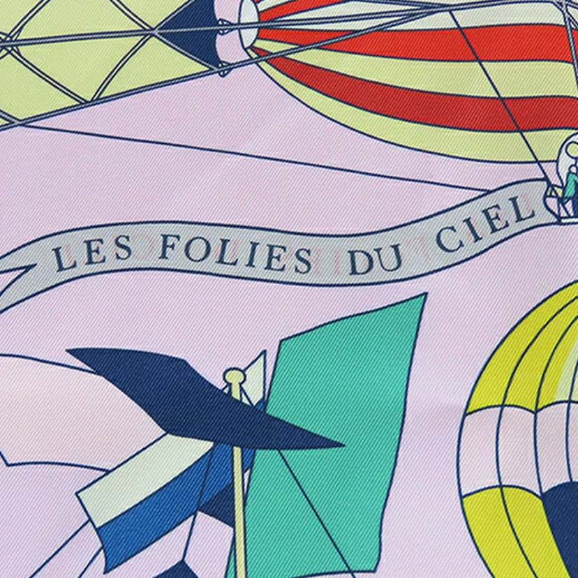 Hermès Les Folies Du Ciel Double Face Silk Scarf 90 Purple Silk Good condition - Box View