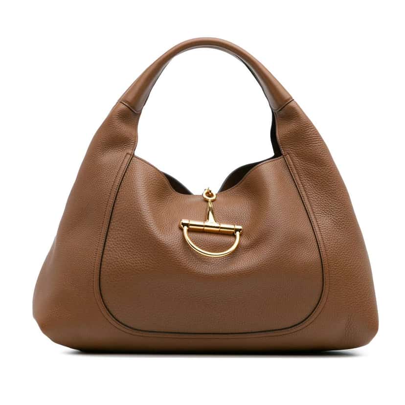 Gucci Maxi Grained Calfskin Softbit Hobo Brown Leather Good condition - Front View