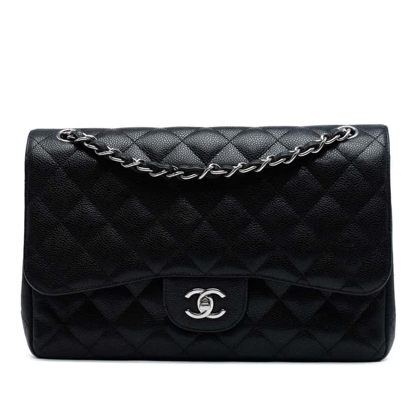 Chanel Jumbo Classic Caviar Double Flap Black Leather Good condition - Front View