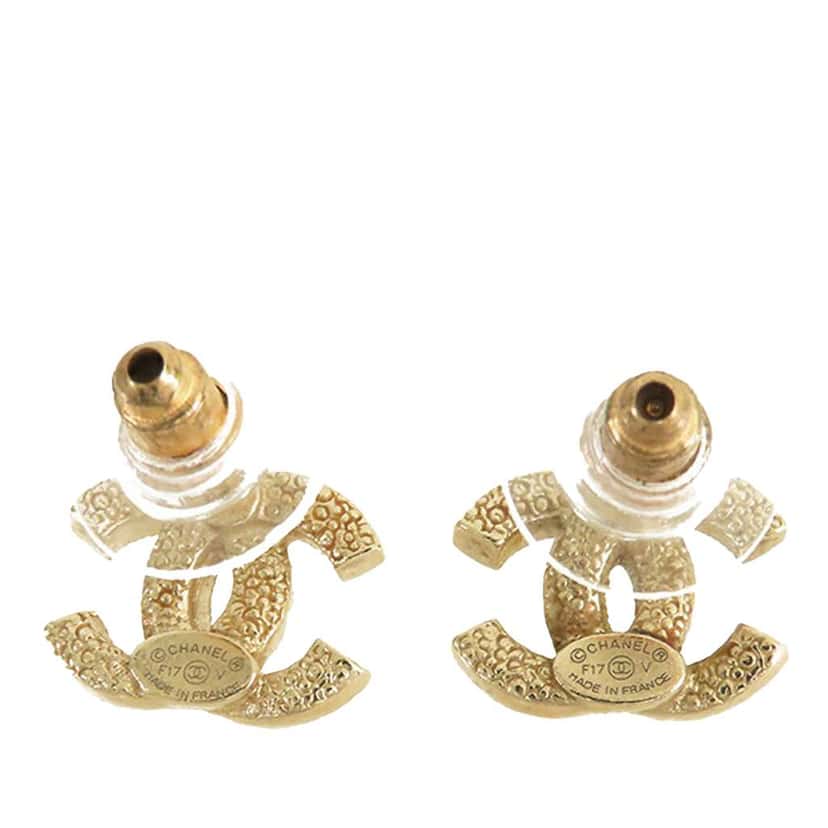 Chanel Gold Plated CC Crystal Push Back Earrings Gold Metal Good condition - Back View