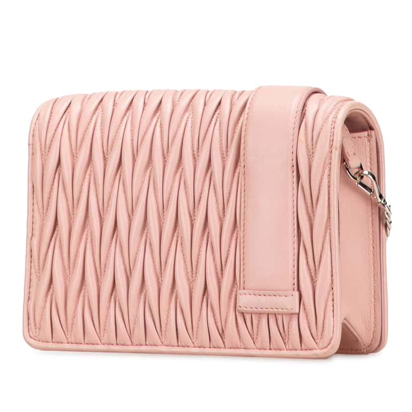 Miu Miu Matelasse Nappa Crystal Chain Buckle Crossbody Pink Leather Good condition - Back View