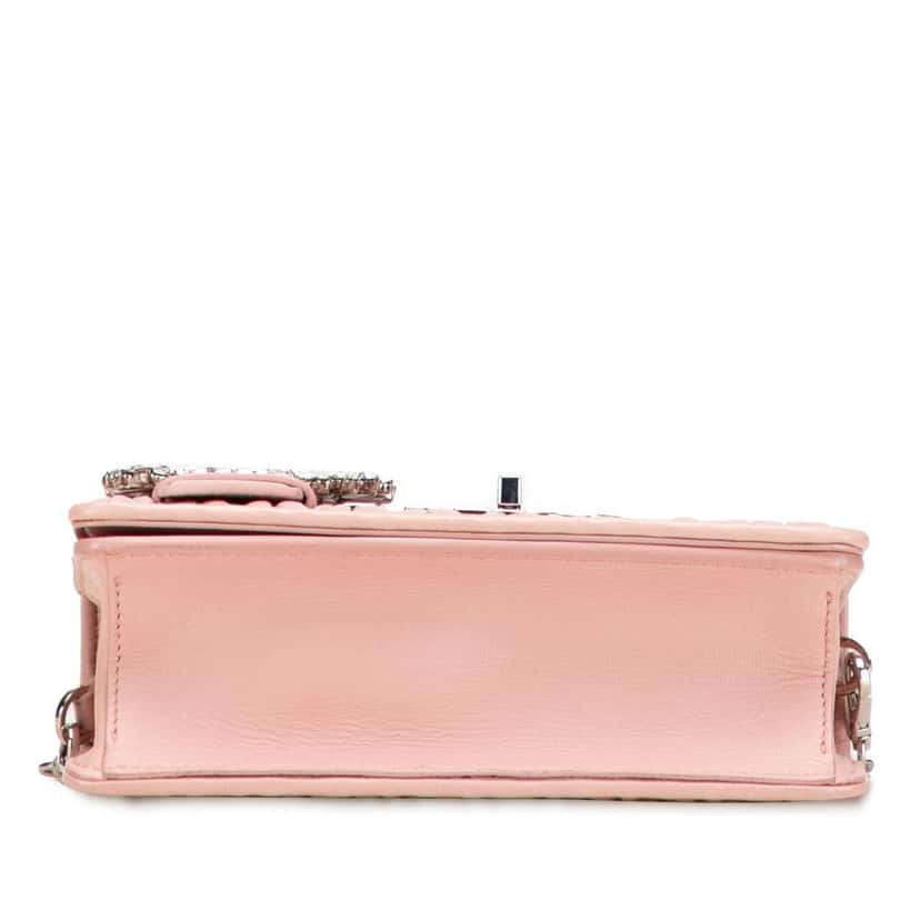 Miu Miu Matelasse Nappa Crystal Chain Buckle Crossbody Pink Leather Good condition - Inside View