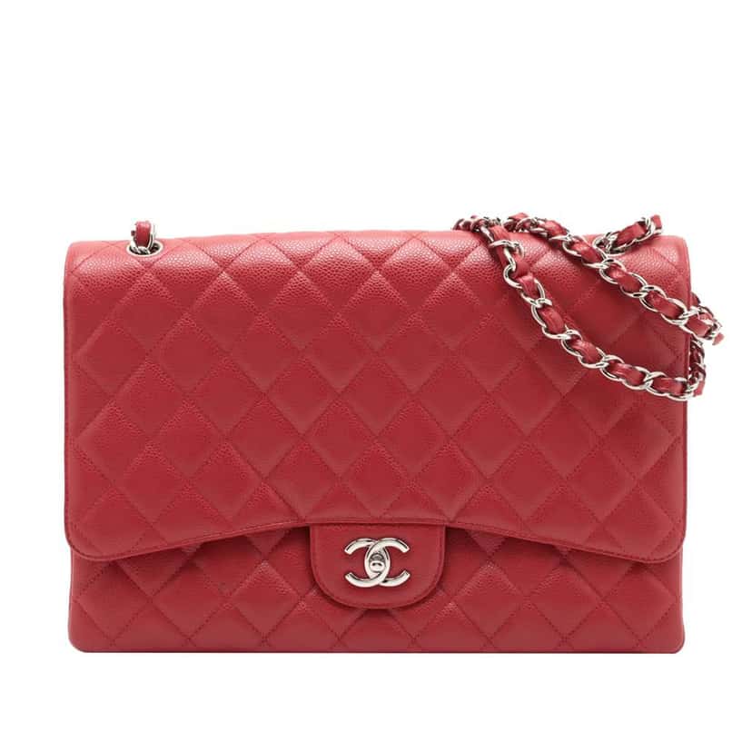 Chanel Maxi Classic Caviar Single Flap Red Leather Good condition - Front View