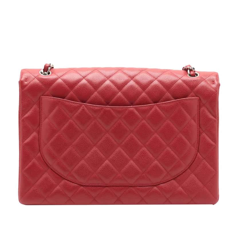 Chanel Maxi Classic Caviar Single Flap Red Leather Good condition - Back View