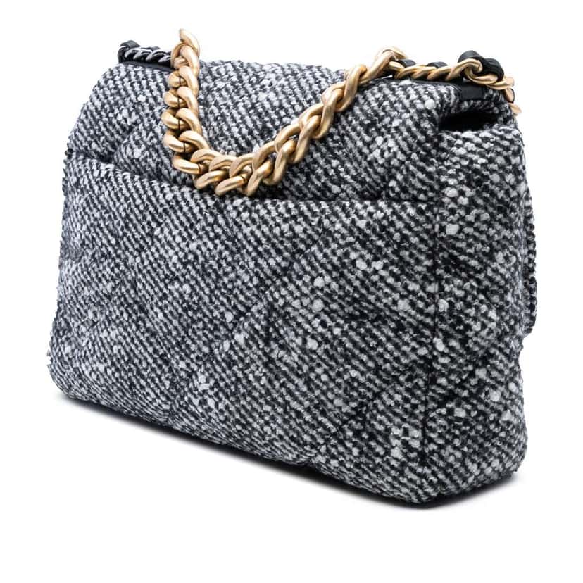 Chanel Large Tweed 19 Flap Grey Tweed Good condition - Back View