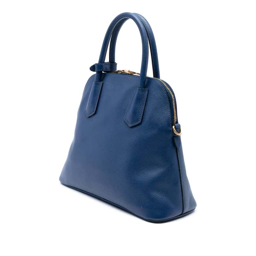 Prada Medium Saffiano Cuir Dome Satchel Blue Leather Good condition - Back View