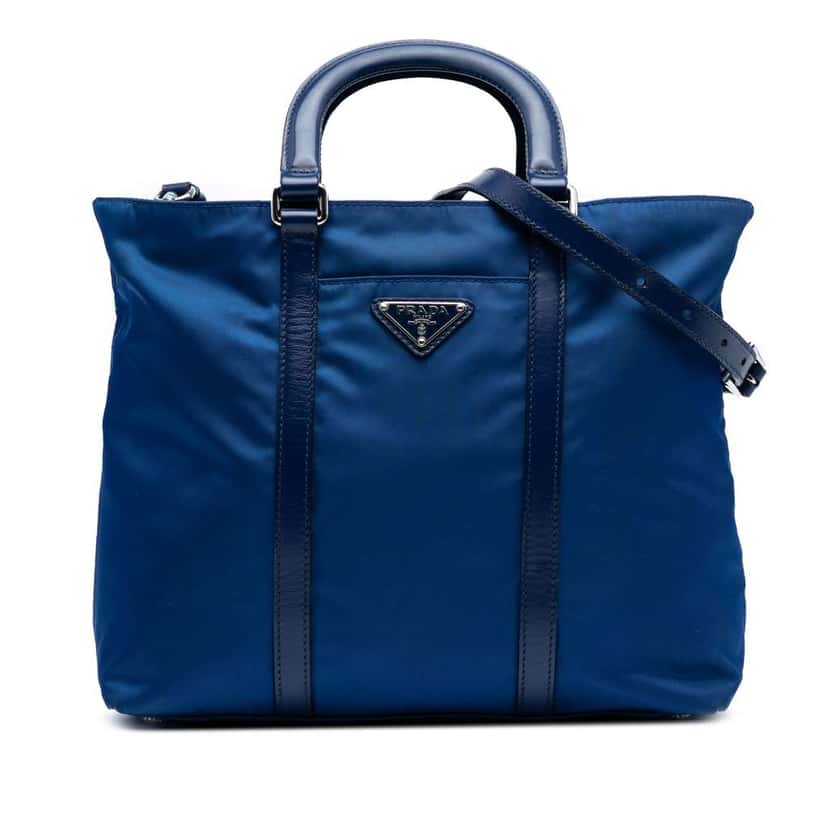 Prada Vitello Trimmed Tessuto Satchel Blue Good condition - Front View
