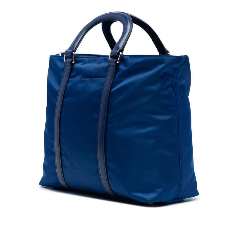 Prada Vitello Trimmed Tessuto Satchel Blue Good condition - Back View